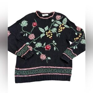 🧶🌸 Studio by‎ Michelle Stuart Vintage Floral Knit Sweater Large 🌸🧶